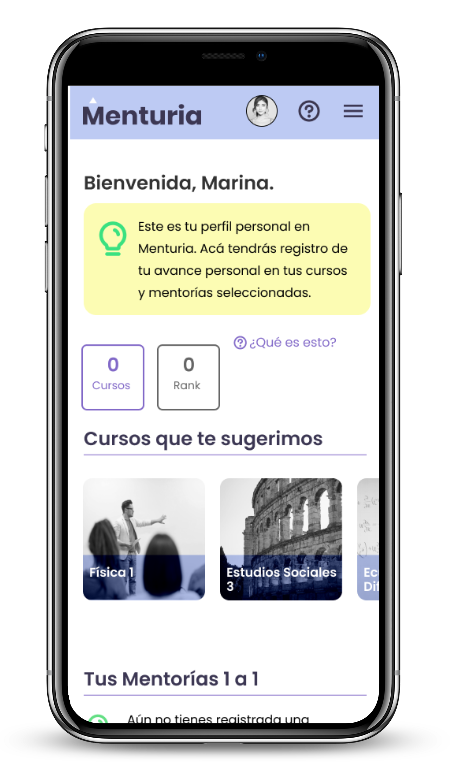 Menturia Screen - User Profile and Lessons 01