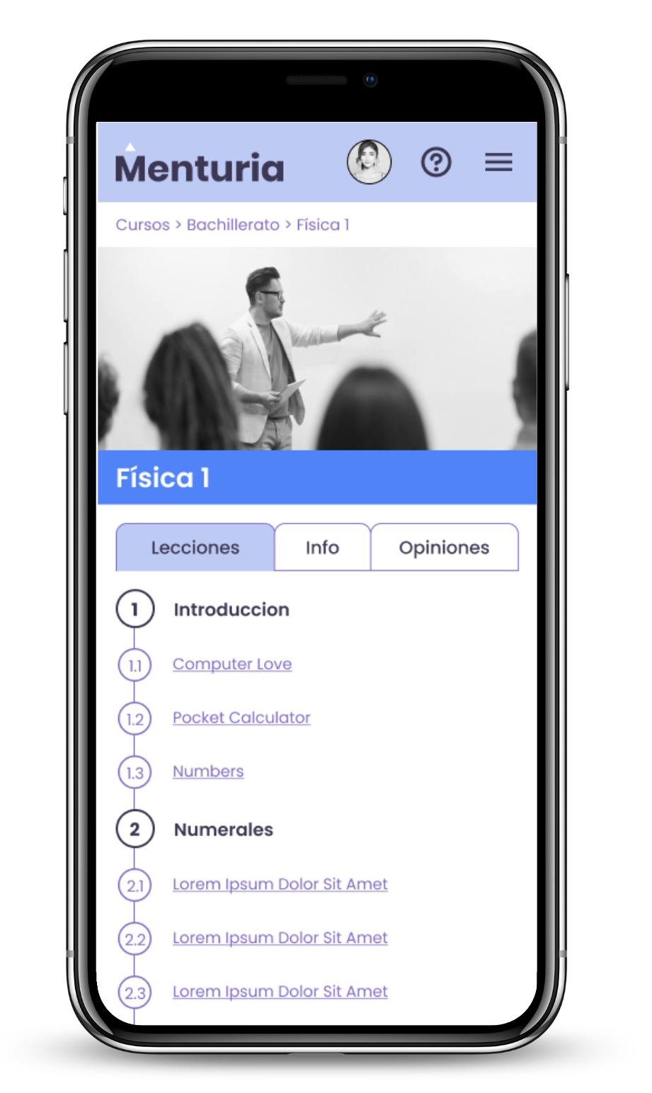 Menturia Screen - User Profile and Lessons 02